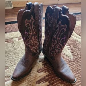 Womens Justins Brown Western Boots with Purple Accents